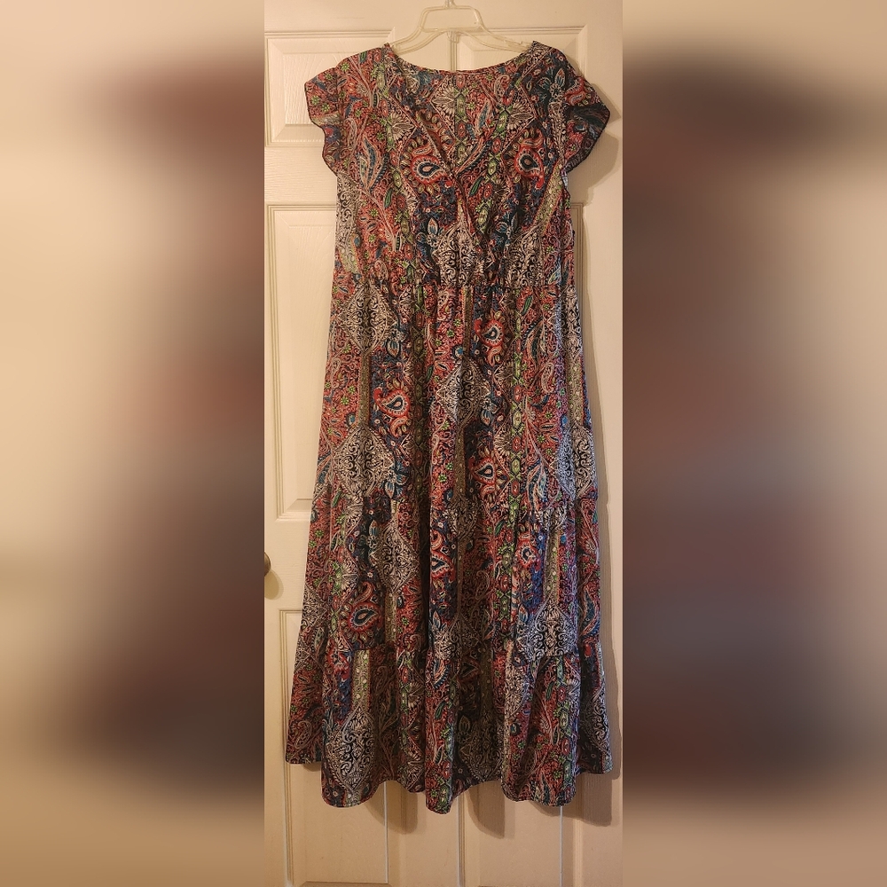SHEIN A-Line Red and Blue Maxi Dress